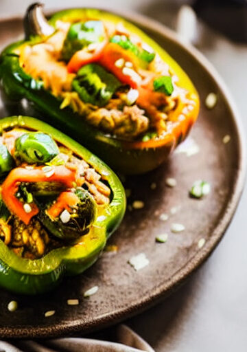 Pimientos Rellenos de Arroz Integral y Frijoles en Freidora de Aire